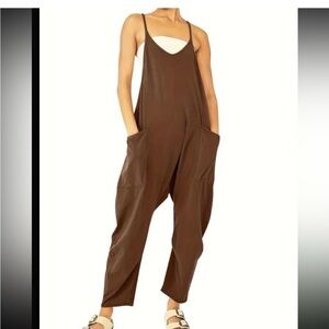 CHOCOLATE BROWN Solid Loose Cami Jumpsuit